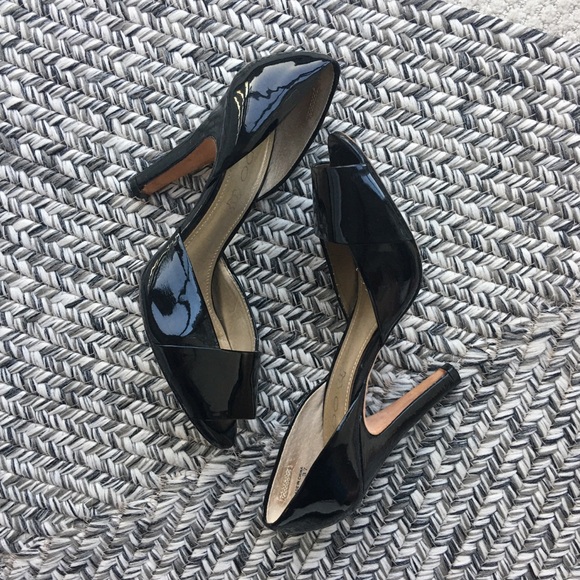 Aldo - Black Patent Leather Peep Toe Heels - Picture 3 of 5
